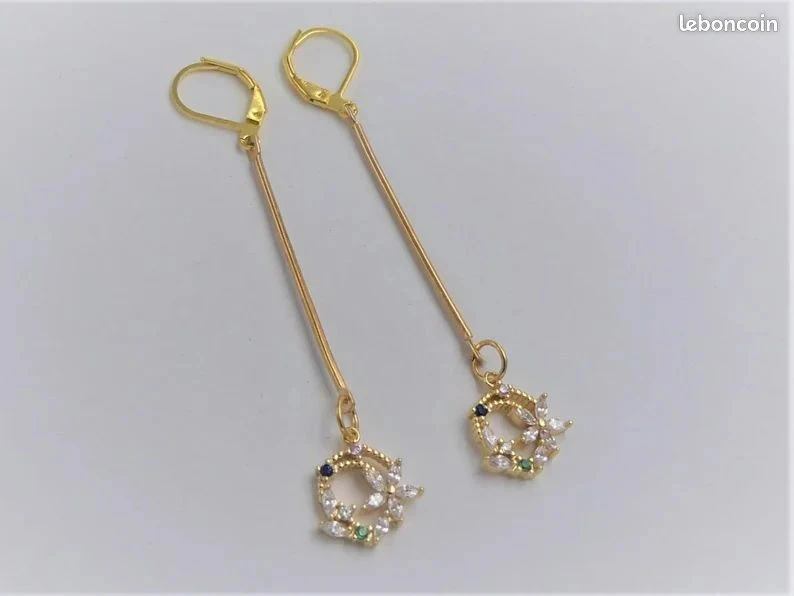 Boucles d'oreilles laiton doré et zircons